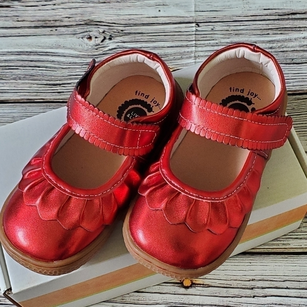 Livie and Luca Metallic Red Ruche Mary Jane Shoes NIB
